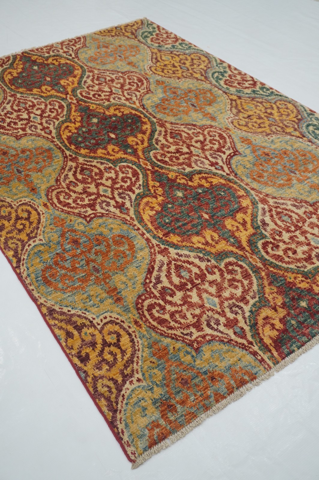5×7 ft Multicolor Ikat Afghan Hand Knotted Wool Area Rug 4’5″x6’7″