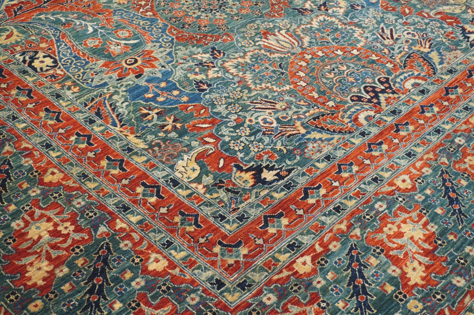 12×15 ft Green Turkish Hereke Hand Knotted Wool Oriental Rug ( 11’10″x14’4″ )