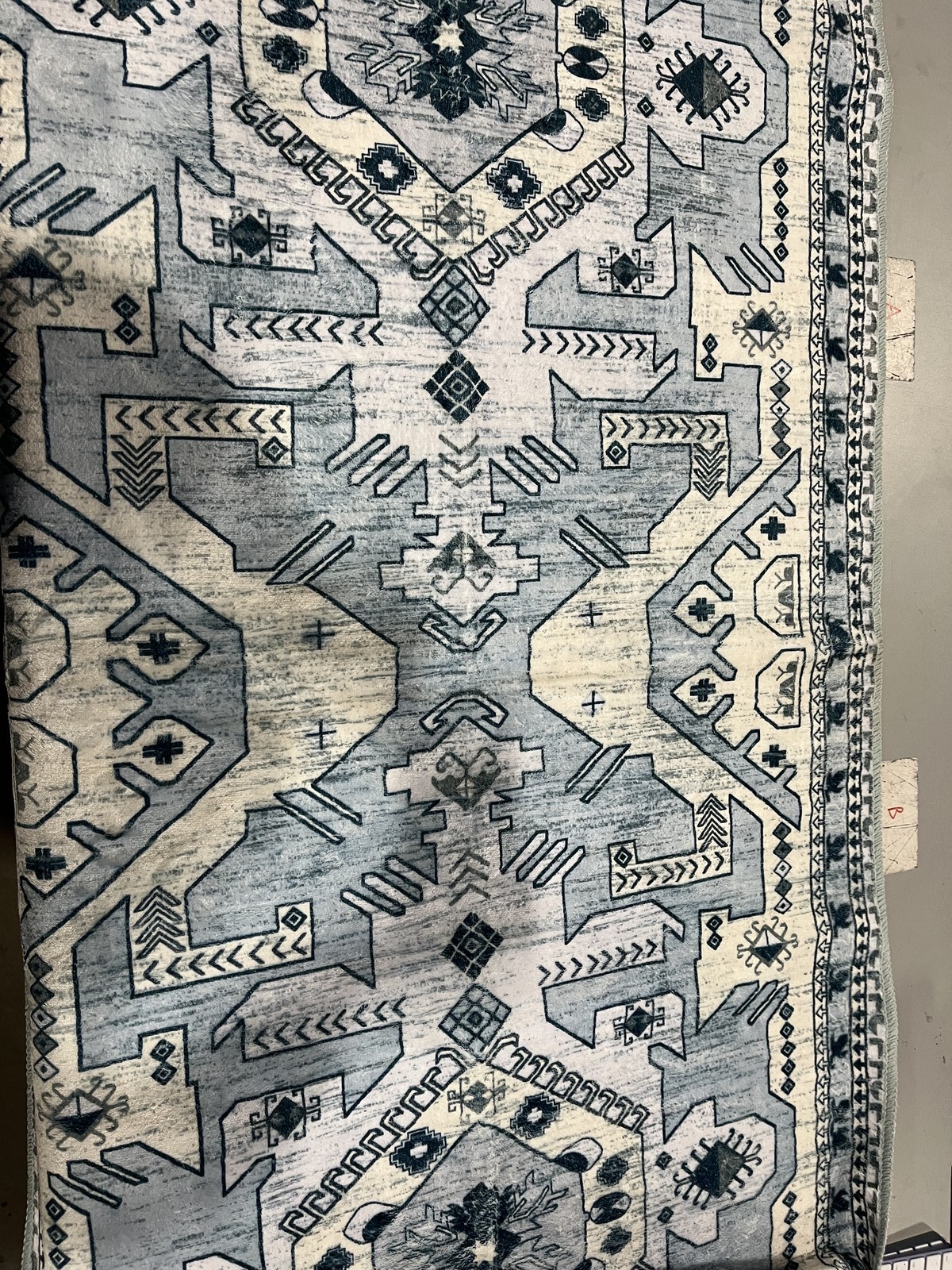 KATHY IRELAND HOME FLANNEL PLUSH AREA RUG 30X72 2.5FTX6FT – BLUE/WHITE/BEIGE