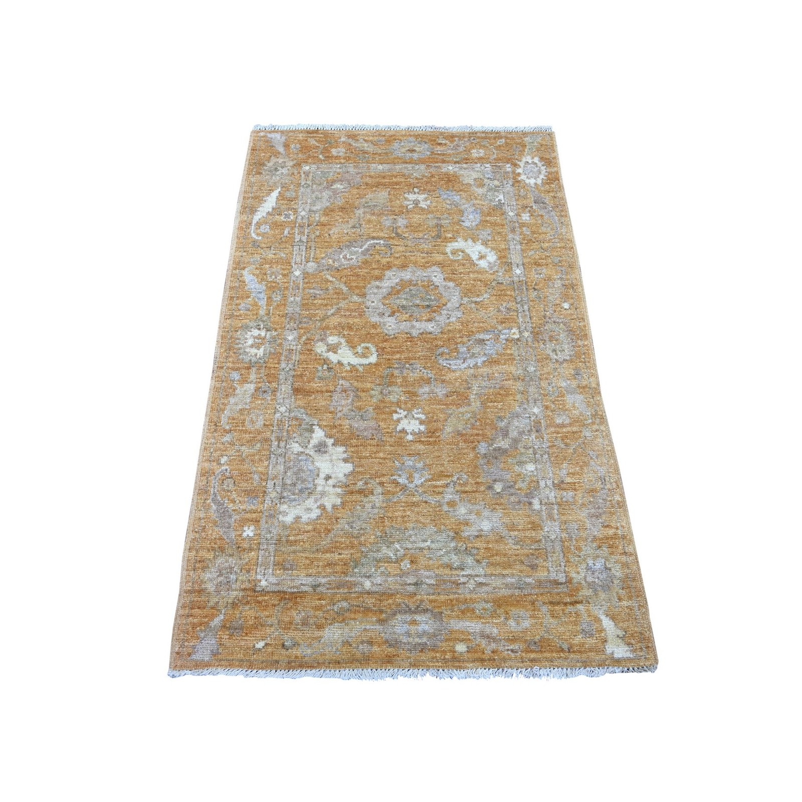 3’1″x5′ Golden Brown Hand Knotted Afghan Angora Oushak Wool Oriental Rug 21560
