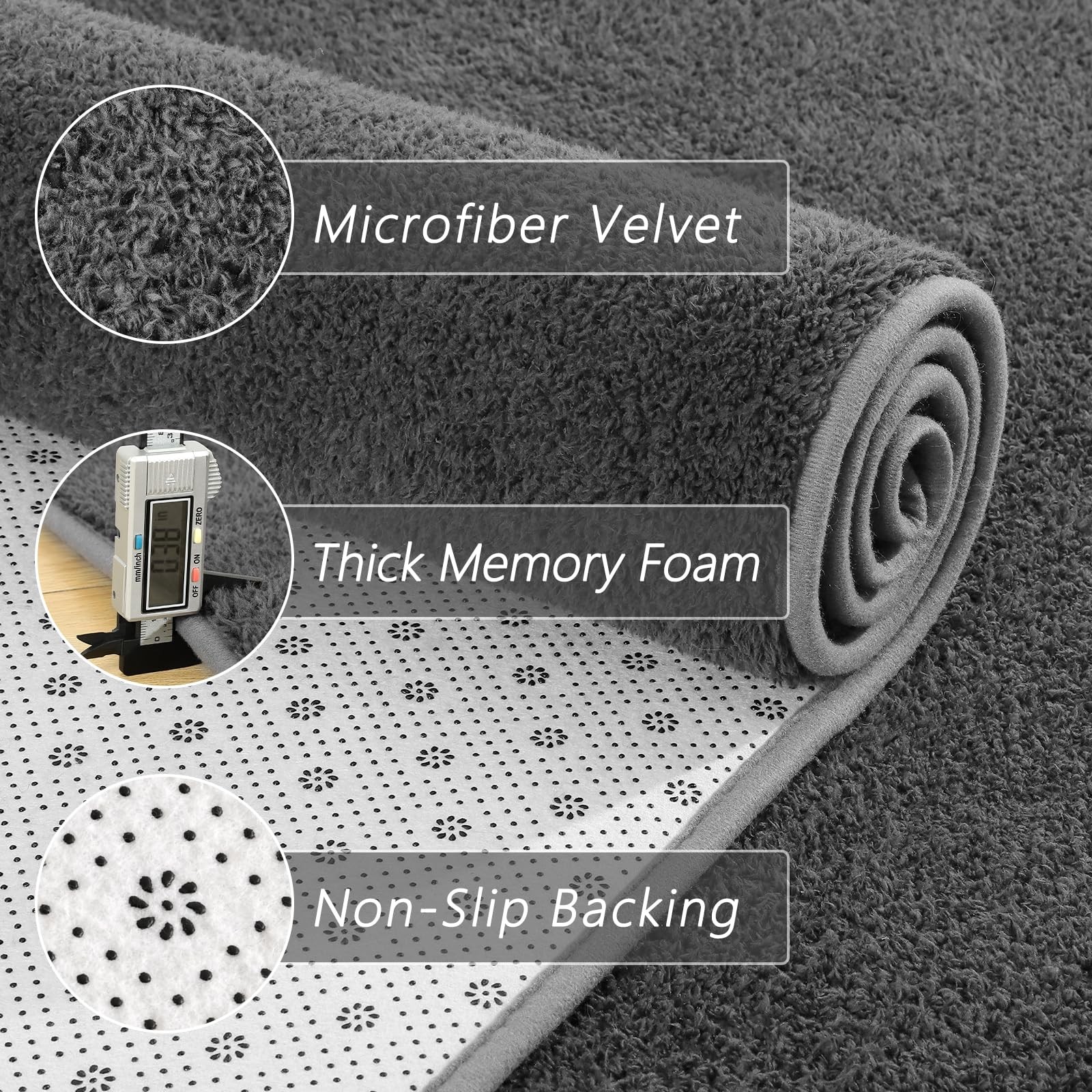 4×6 Ft Grey Area Rug Washable Memory Foam Minimalist NonSlip Carpet Decor
