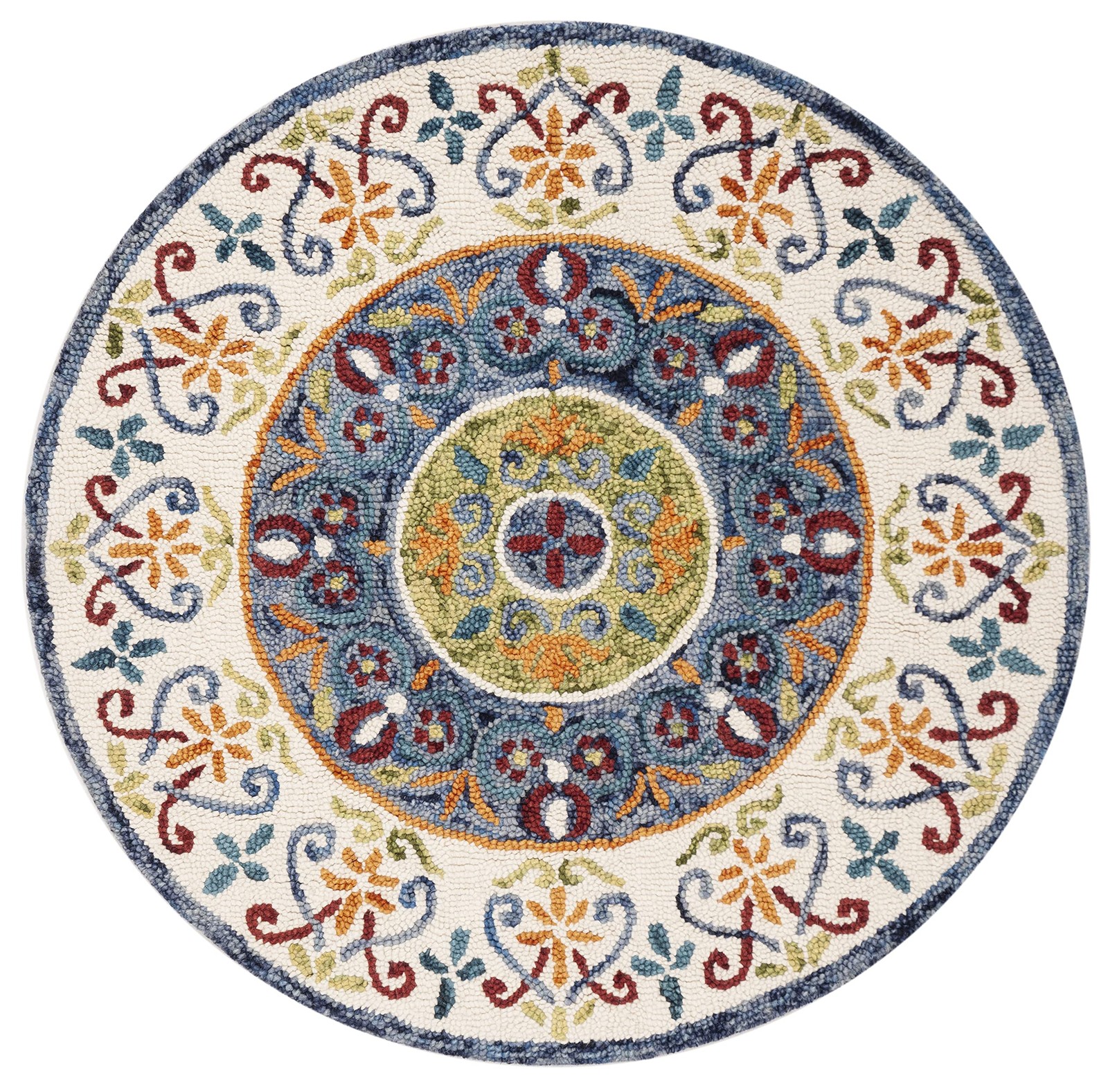 Novelty Collection 5′ Round Blue/Ivory NOV601M Handmade Boho Premium Wool Are…