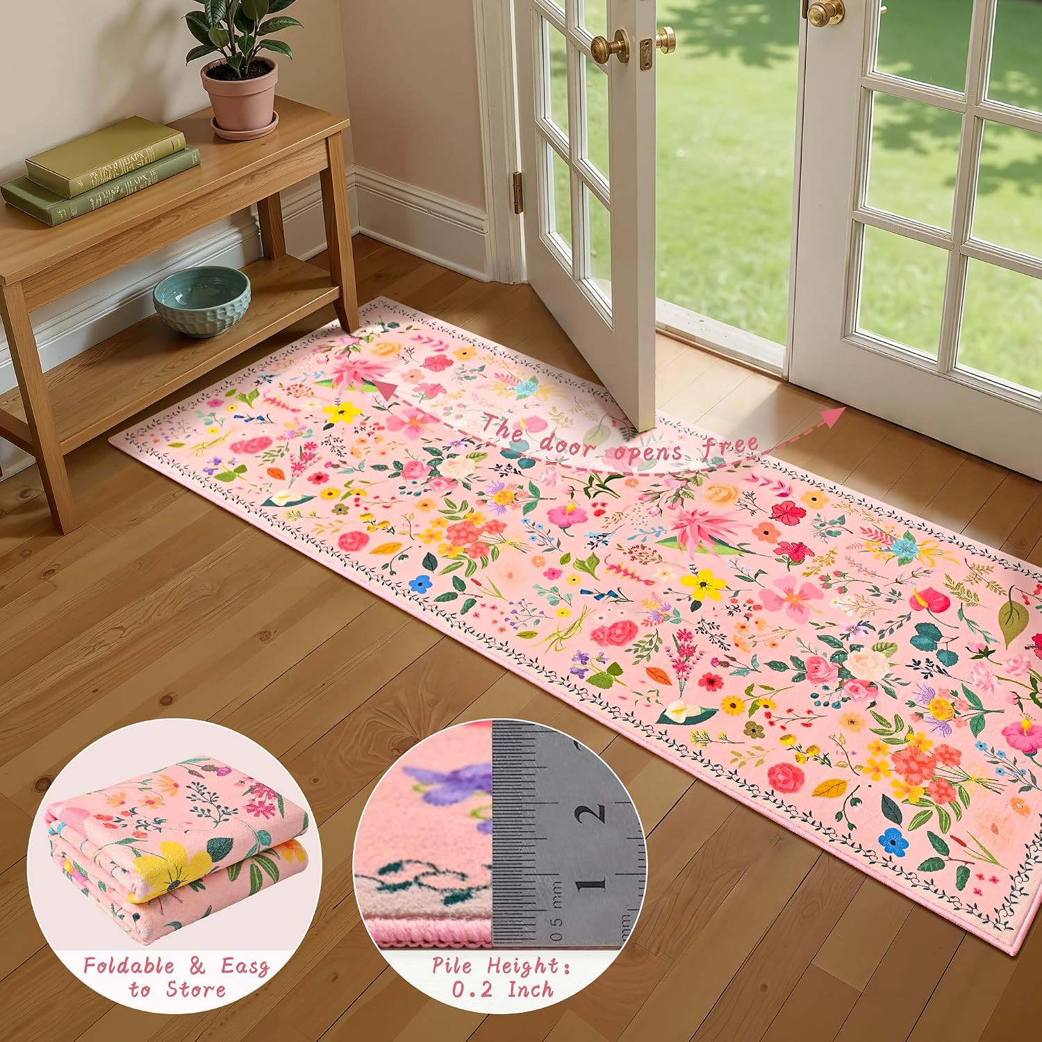 5X7 Area Rug for Living Room,Washable Rugs for Bedroom Dorm,Pink | Floral Rugs w