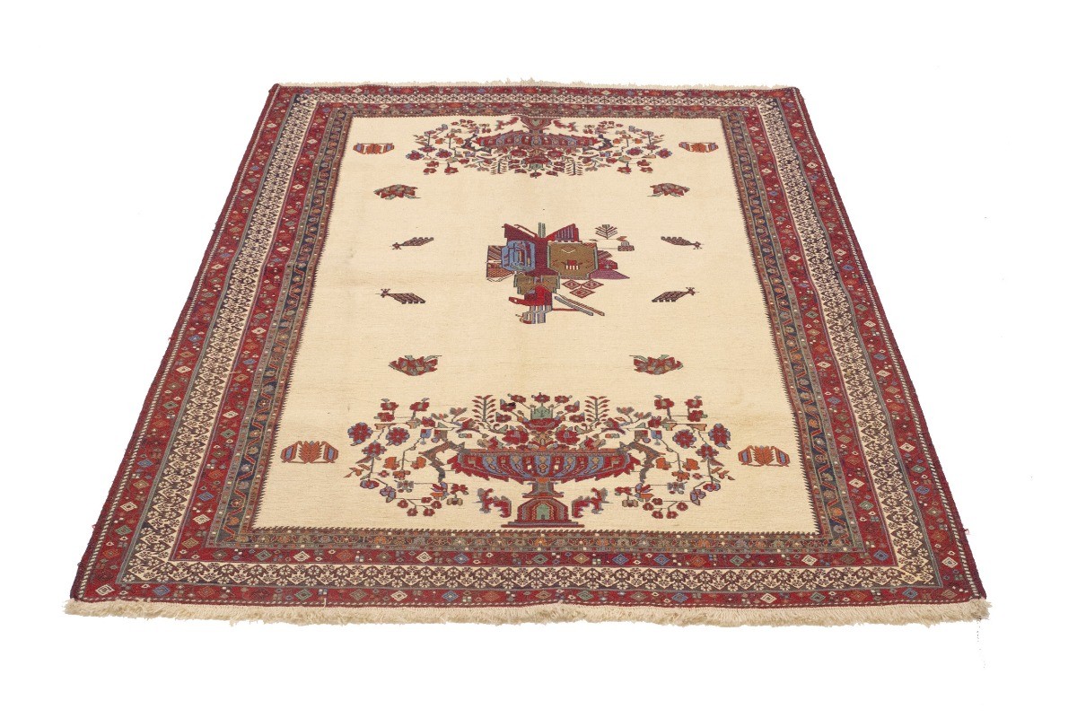 Sumak Pictorial Floral Tribal Style Oriental Rug Flat-Weave Wool Carpet 4’6X6 ft