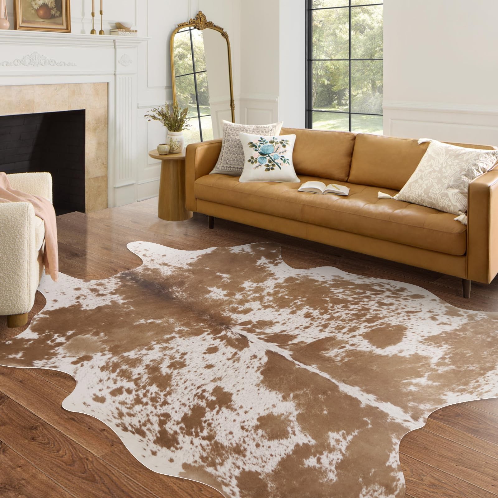 Faux Cowhide Rug 4.6×5.2 ft Cow Hide Faux Cowhide for Living Room Bedroom Din…