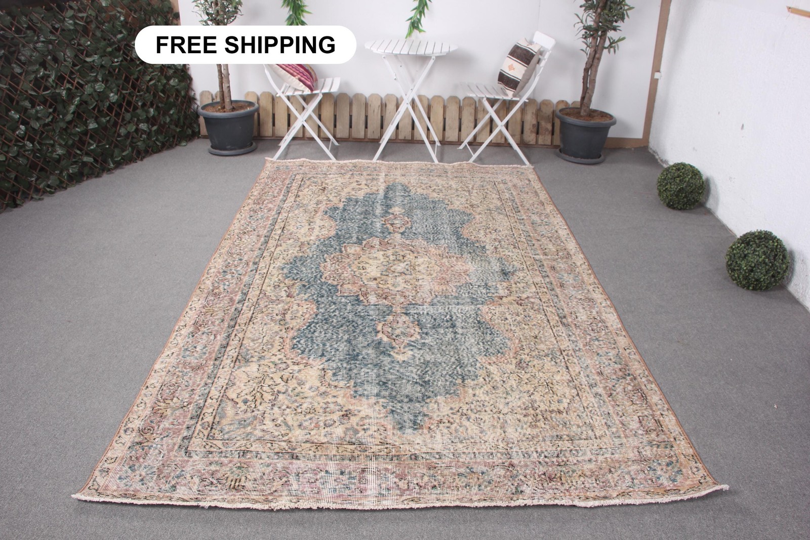 Turkish Vintage Rug 5,8×9,4 ft (176×288 cm), Blue Purple Patchwork Rug