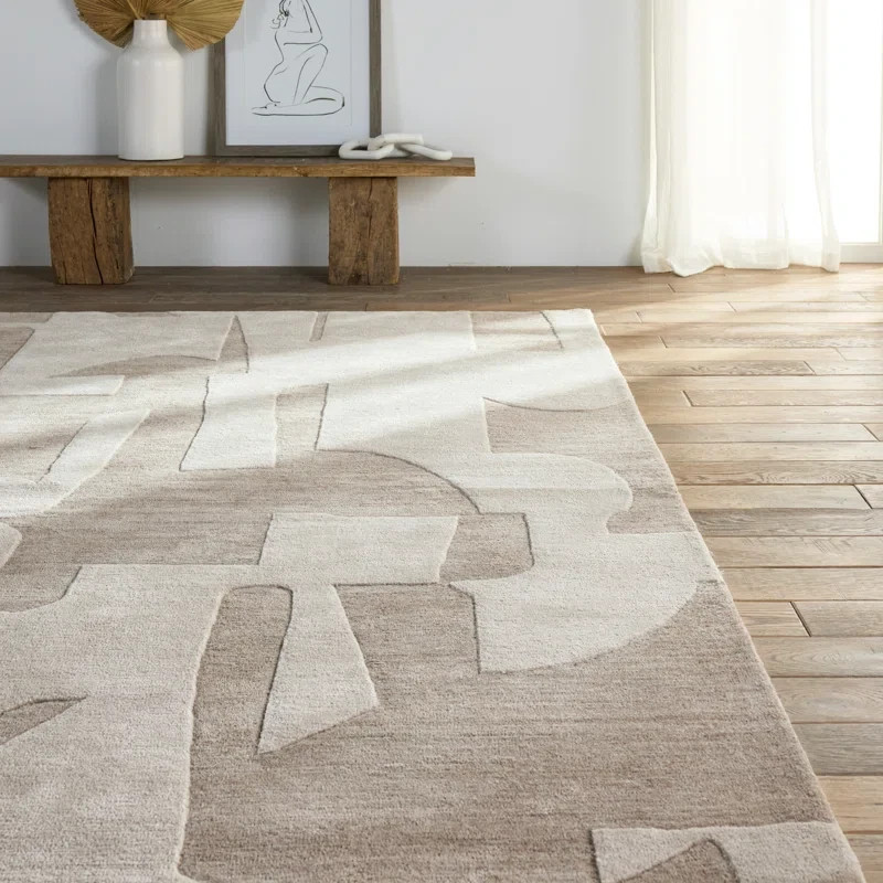 New Handmade Abstract Color Taupe/ Cream Hand Loom Viscose Area Rug Carpet Rug