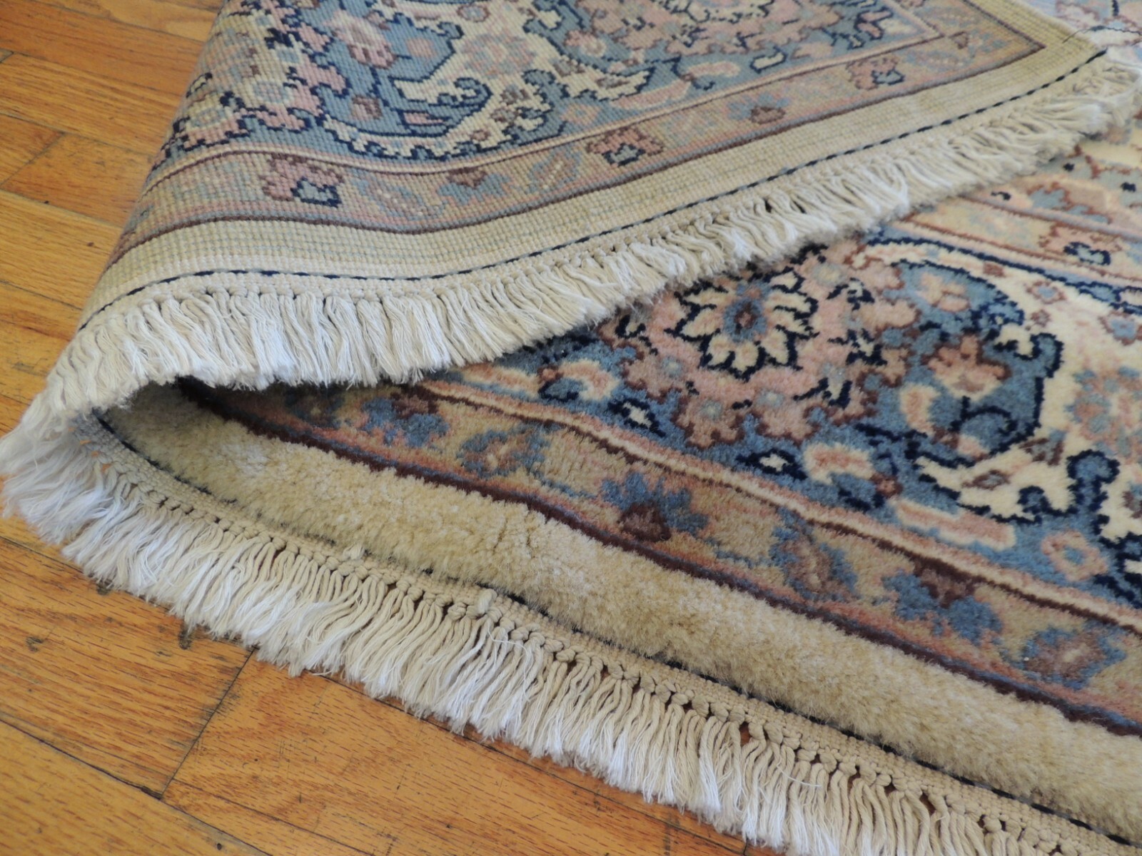 6×9 Romanian Oriental Area rug wool Ivory Blue Pink Navy All-Over pattern