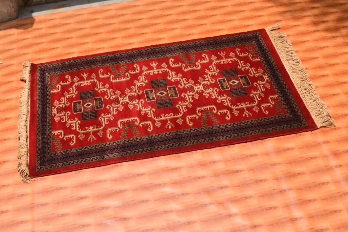 2.6×4 Hand Knotted Afghan Oriental Decorative Red Colour Traditional rug
