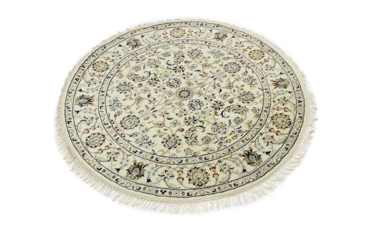 Cream Floral Design 4X4 Indo-Nain Oriental Round Rug Home Decor Carpet
