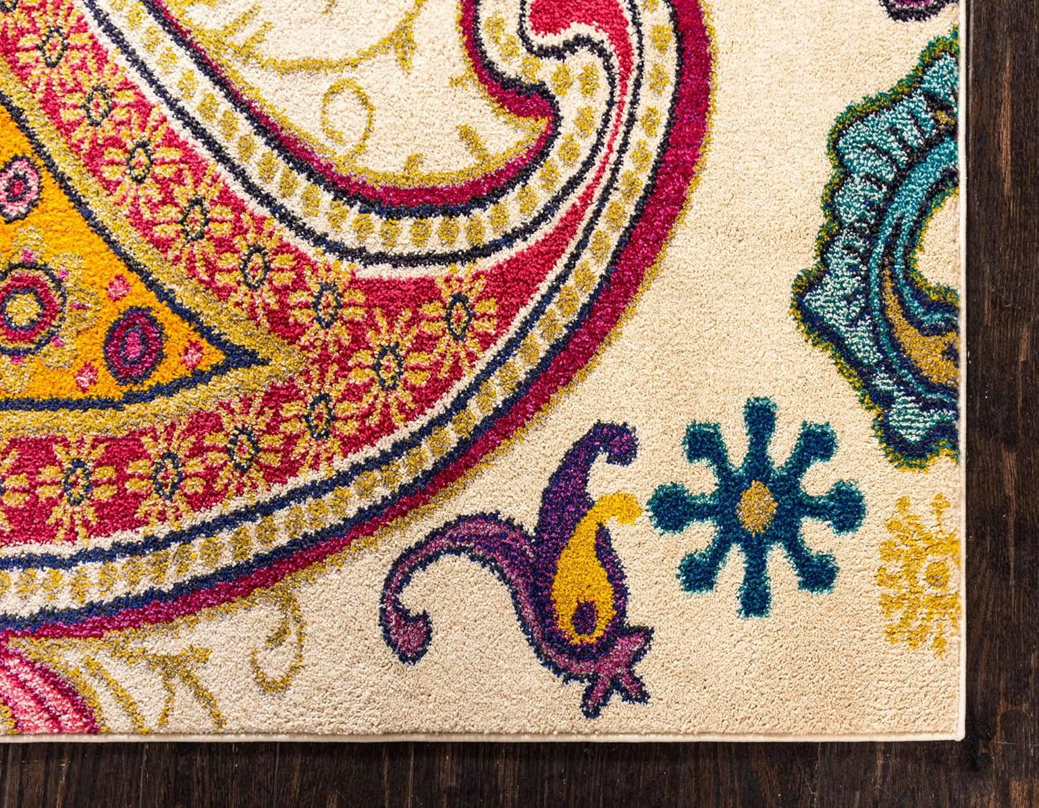 Colorful Paisley Floral Area Rug – Estrella Collection 9’x12′ Beige/Pink