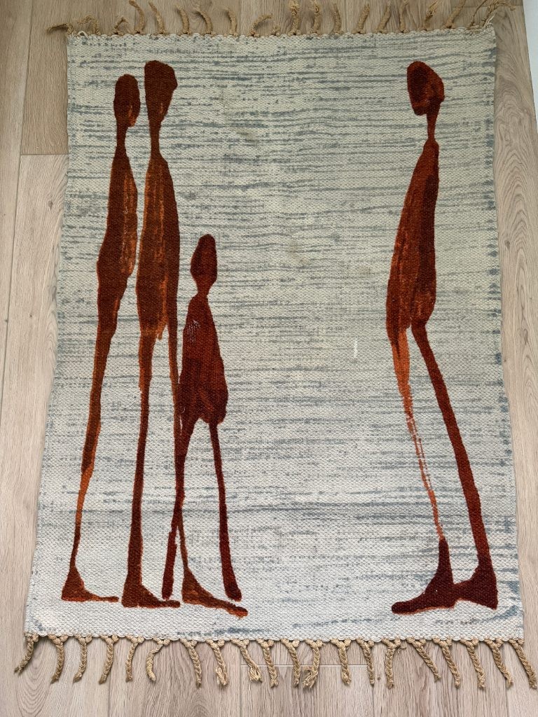 Handwoven Wool Flatweave Rug Mid Century Dutch People Terracotta Fringe 35×51