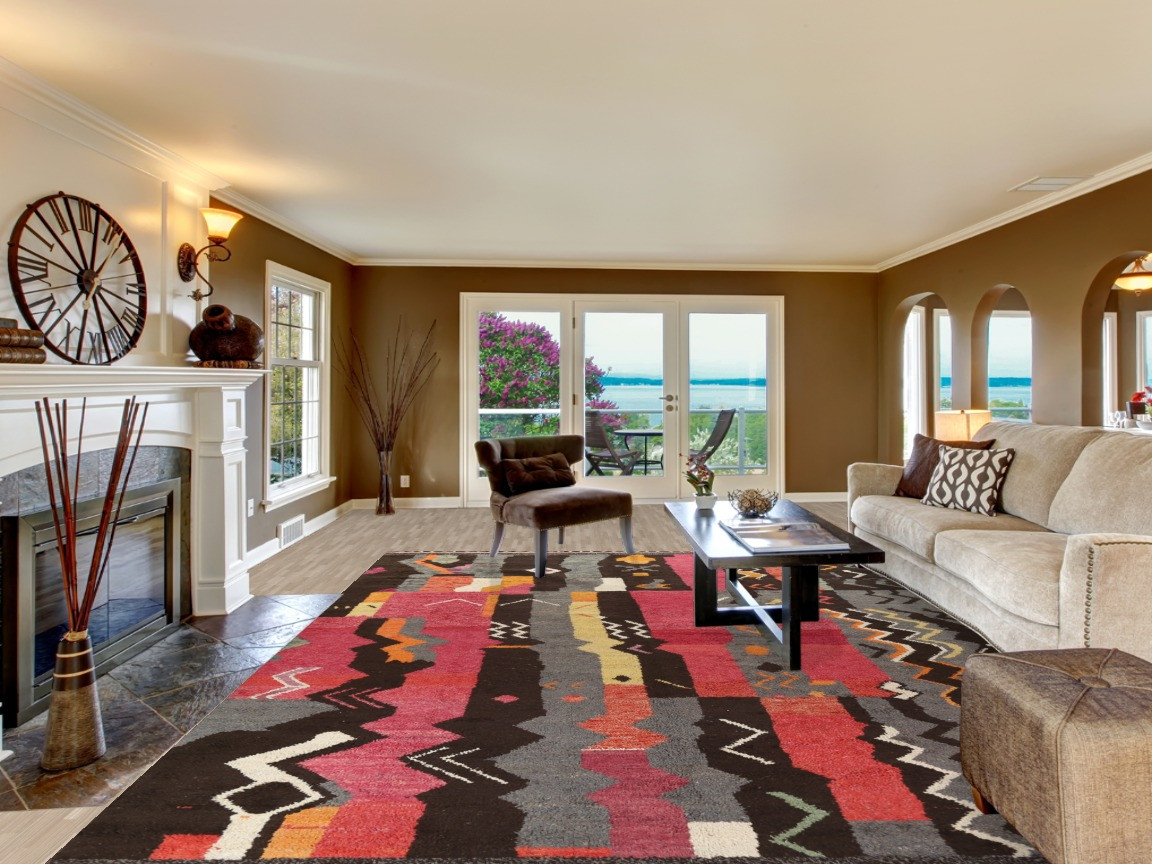 Multicolor Handmade Moroccan Rug 10×15 Ft Modern Living Room Large Wool Carpet