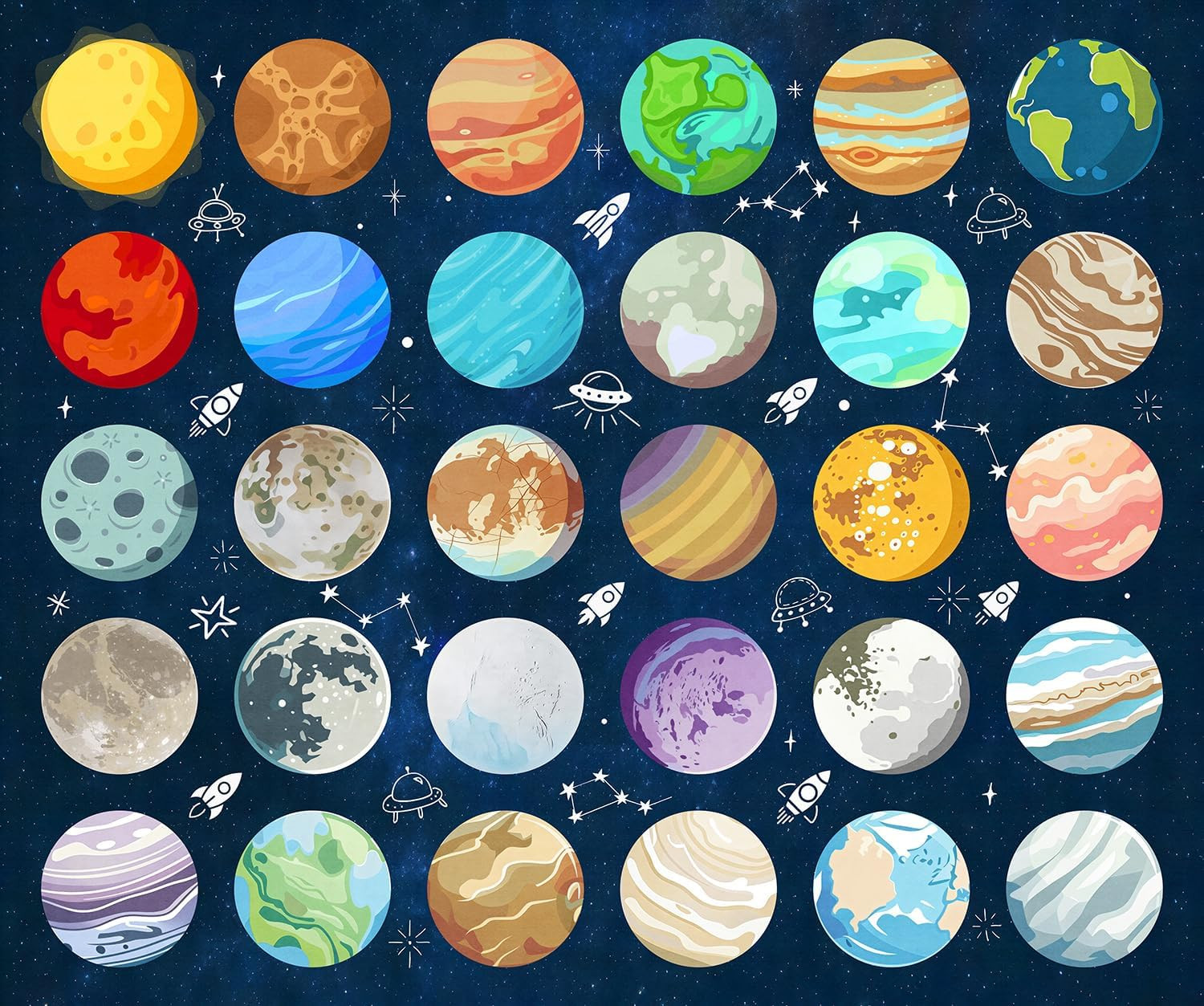 30 Seats Classroom Rugs for Elementary Preschool 10X12 Planet Blue | 30 Sit Spot