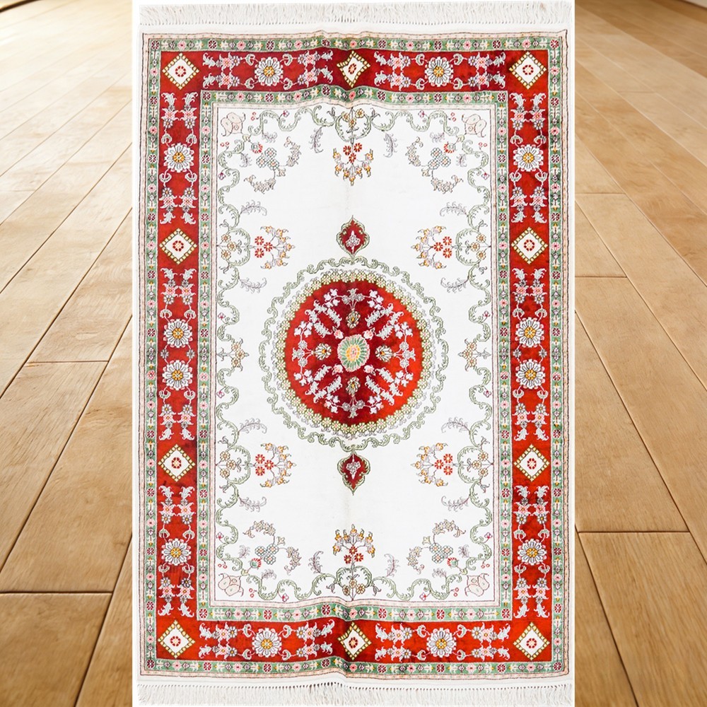 4x6ft Handmade Silk Area Rug Floral Home Hand-knotted Carpet for Study Room 247C