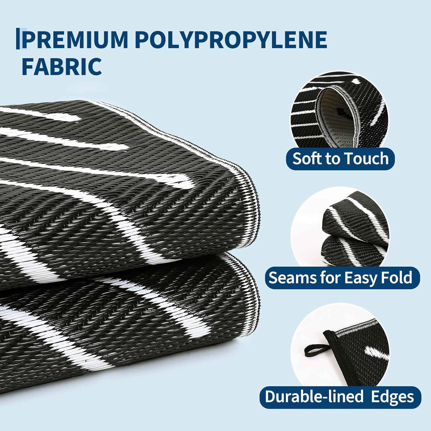 6X9 Reversible Outdoor Rug for Patio, Waterproof Portable Camping RV Mat, Stripe