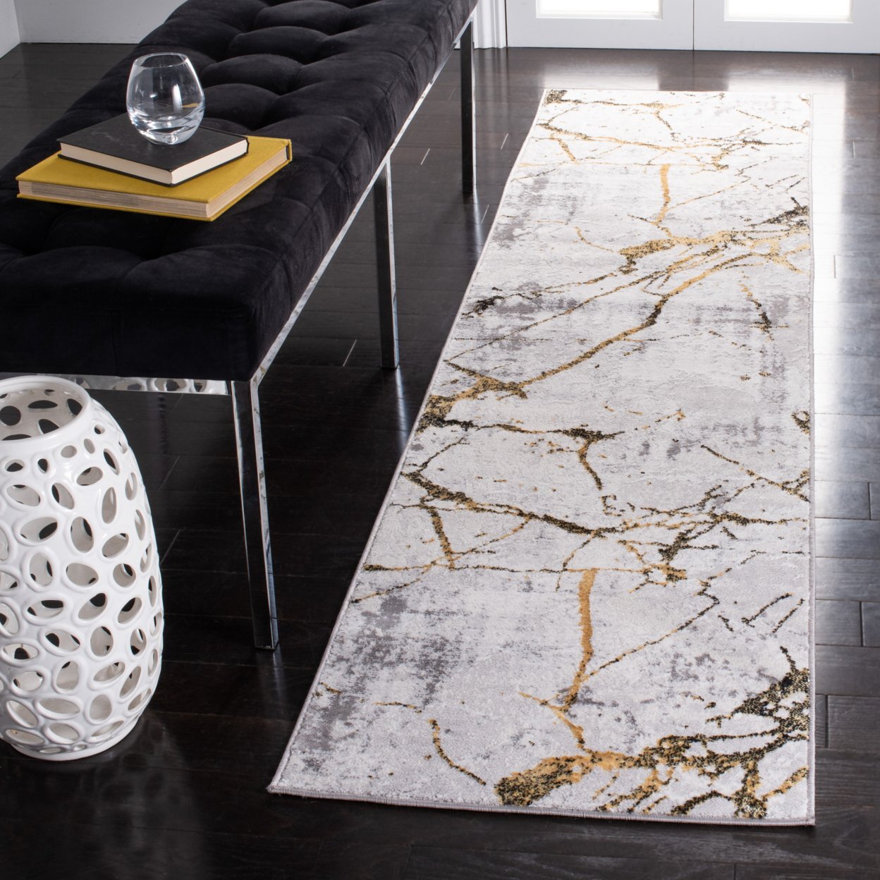 SAFAVIEH Contemporary Modern Abstract Area Rug Grey & Gold Amelia Collection