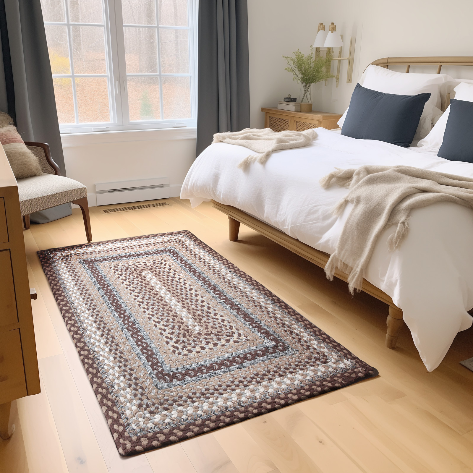 Brown Braided Country Kitchen Area Rug Farmhouse Braided Rug for Home Decor
