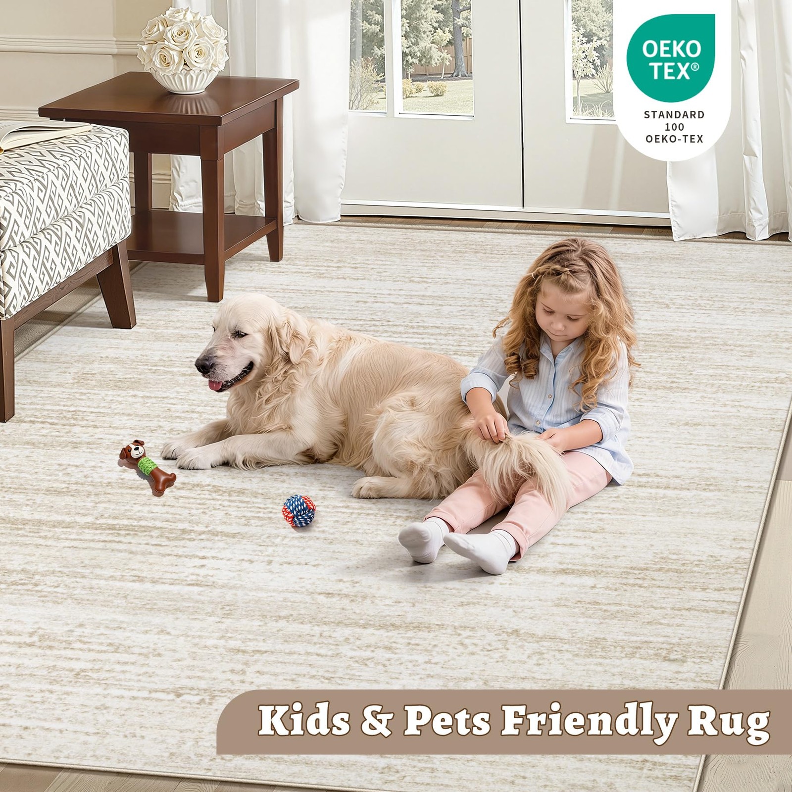 Area Rug 8×10 Living Room Rugs: Washable Modern 8′ x 10′ (Rectangular), Beige