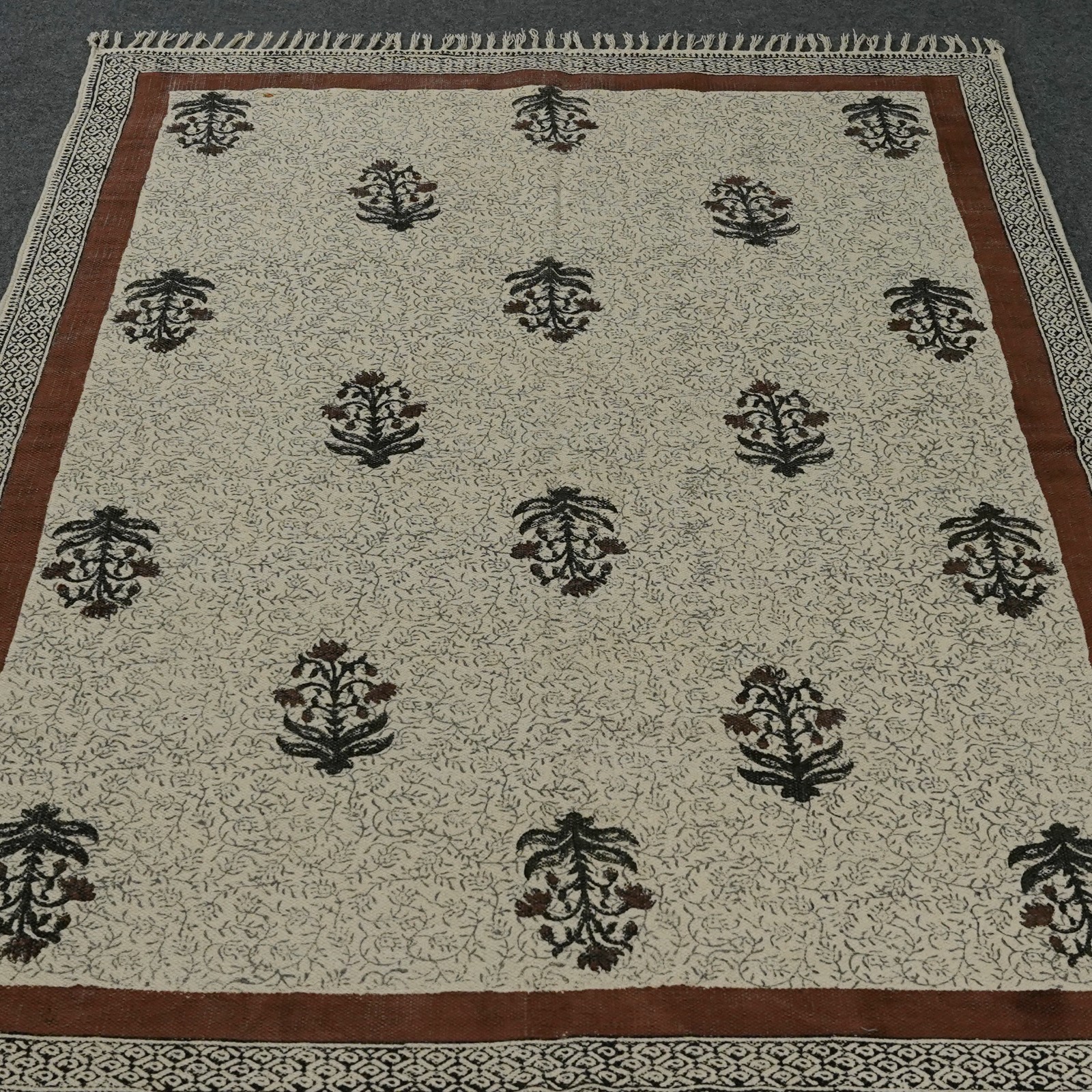 Hand Block Print Cotton Area Rug Floral Boho Farmhouse Carpet Handmade Rug