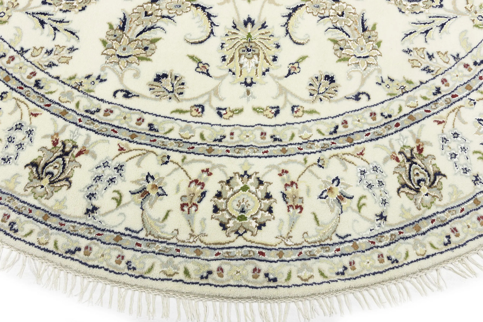Handmade Cream Traditional Indo-Nain Round Oriental Rug Floral Room Decor 7X7 ft