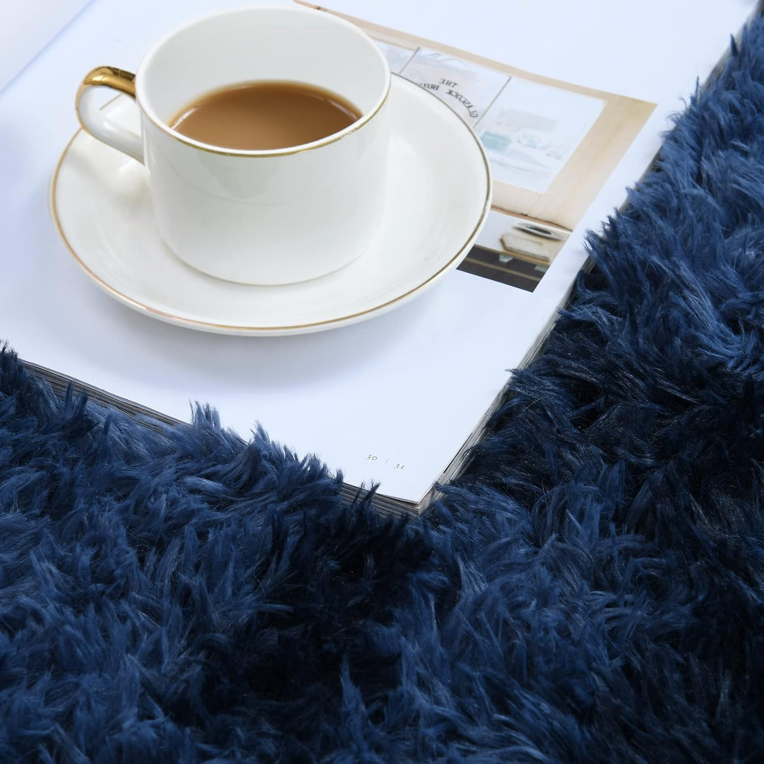 Navy Blue Fluffy Bedroom Rug 3X5 Ft, Tie-Dye Shag Plush Area Rug for Nursery Pla