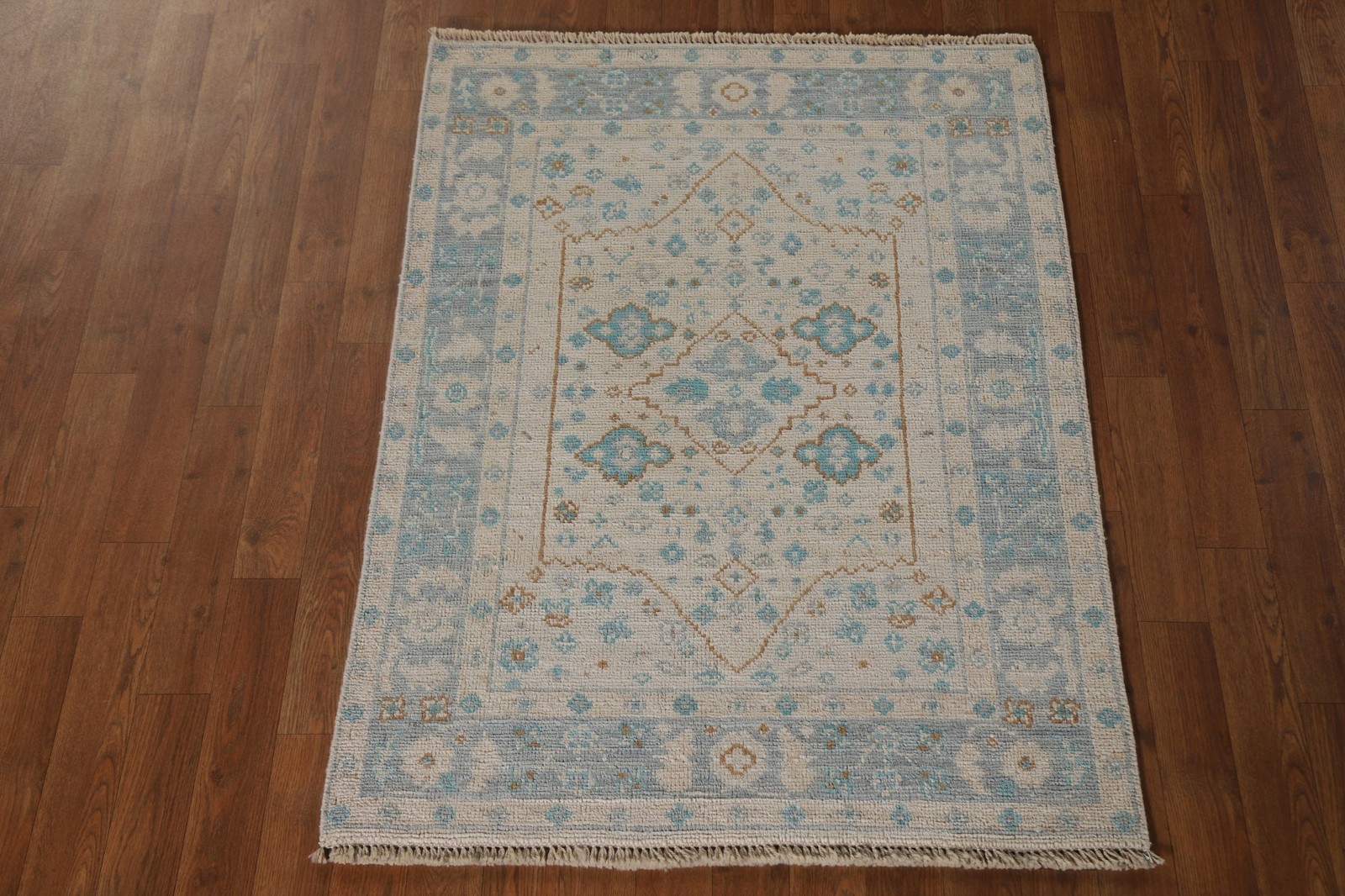 Oushak Turkish Foyer Rug 3×4 Vegetable Dye Hand-knotted Wool Geometric Pattern