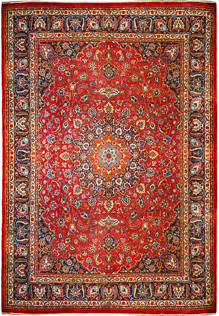 10×13 Red Handmade Traditional Signed Perrsian Mashaad Rug 74836