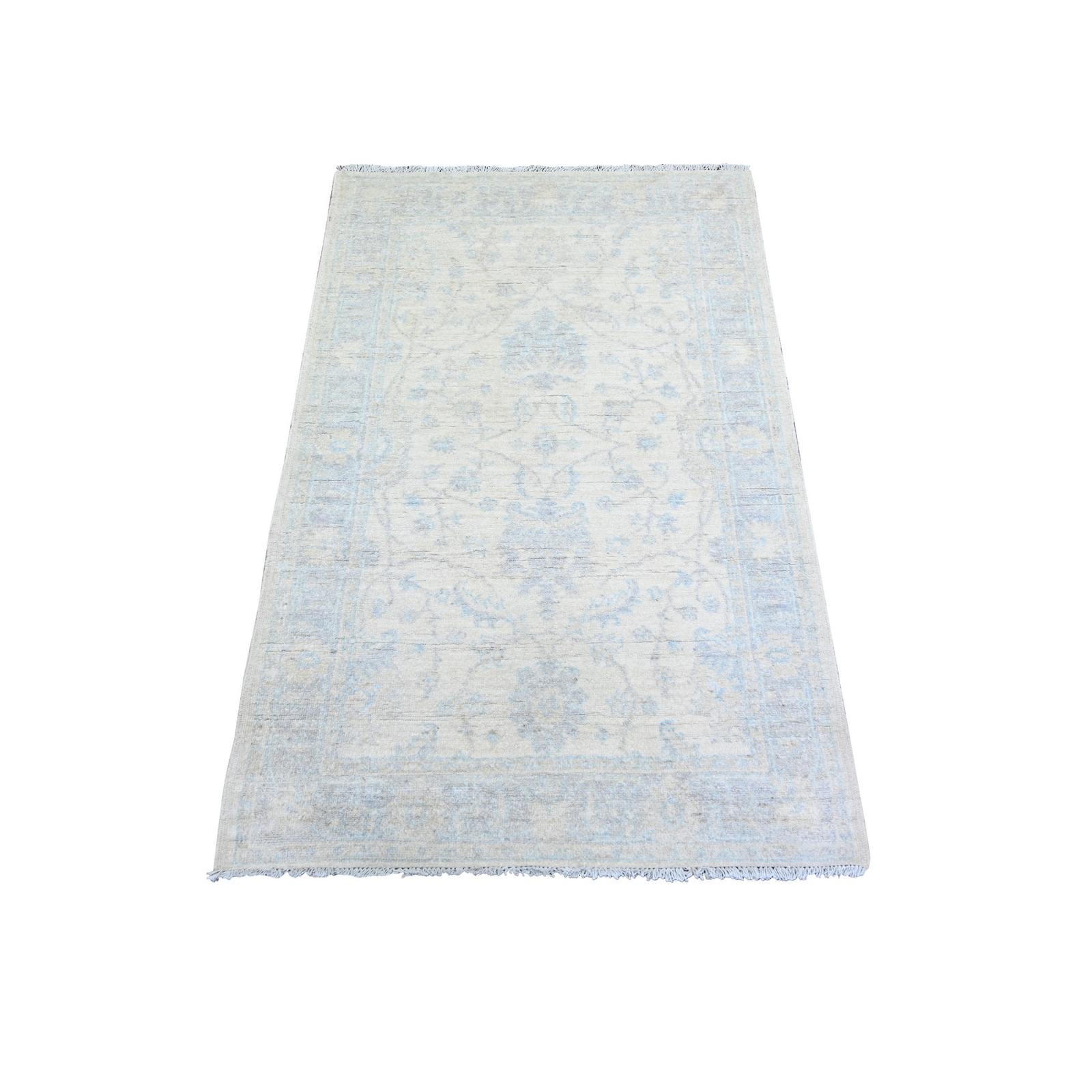 3′ x 4’9″ Ivory Organic Wool Hand Knotted White Wash Peshawar Rug R73114