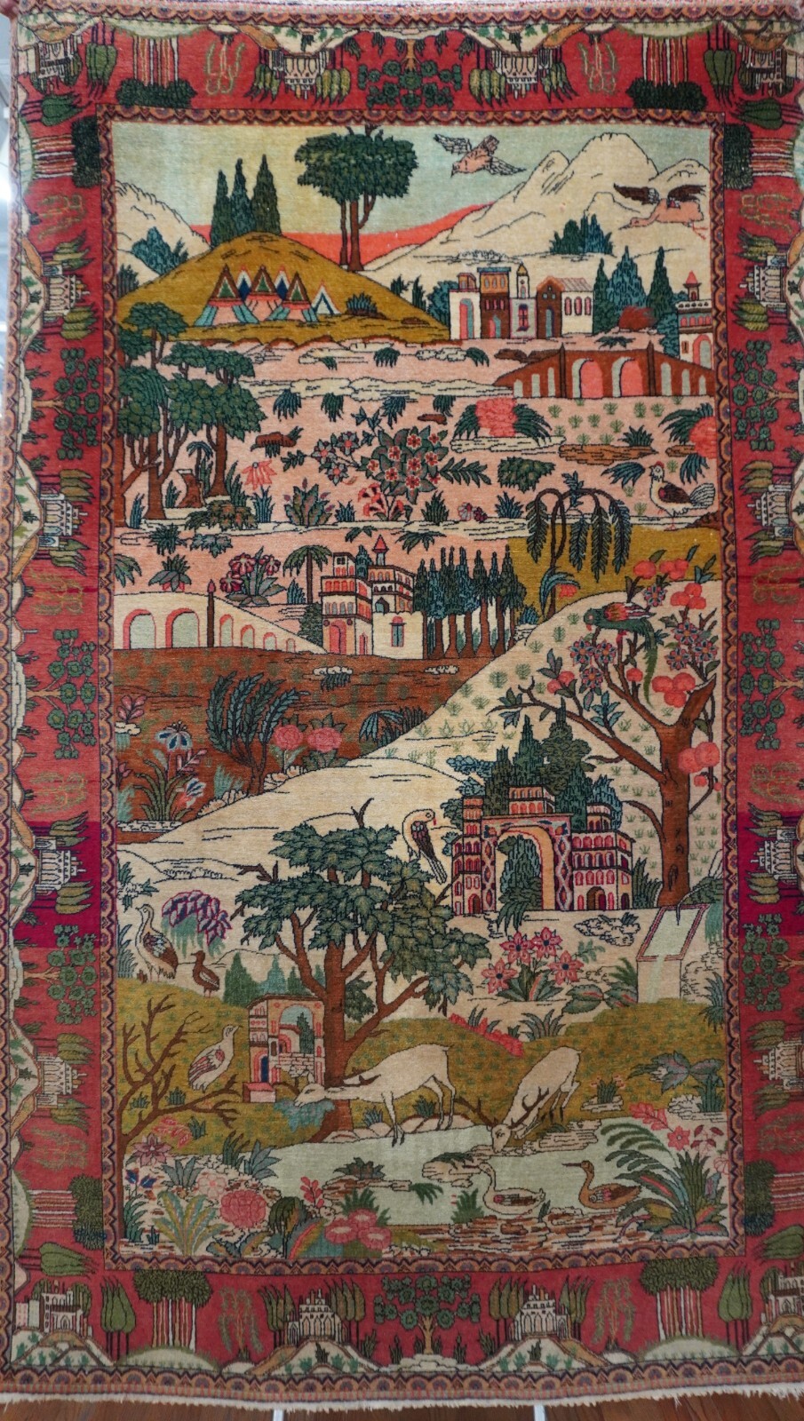 Stunning Antique Tabrizz 4’5″ x 7′ Tree of Life Handmade Animals Birds Wool Rug