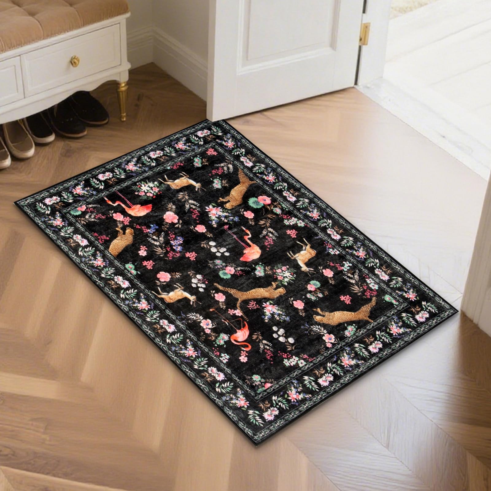 2×3 Entrance Rug, Washable Boho Animal Floral Stain Resistant and Non Slip Ru…