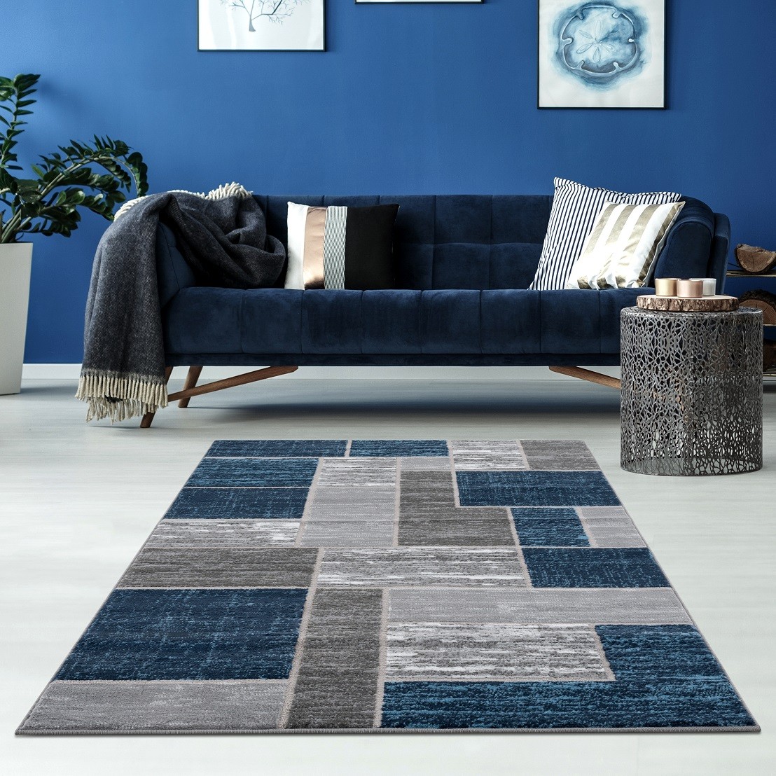 L’Baiet Verena Blue Geometric 4 ft. x 6 ft. Fabric Area Rug