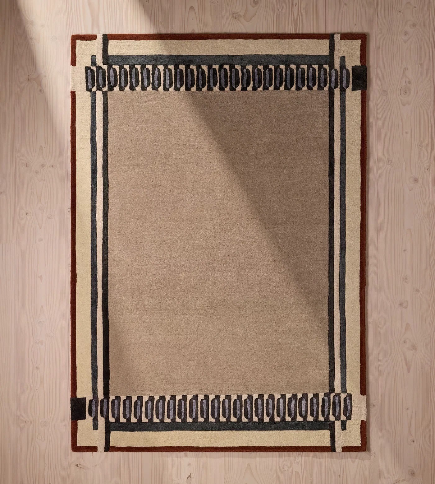 Hand Tufted 100% Wool Area Rug 8×10 Beige Geometric Border Modern Handmade Rug