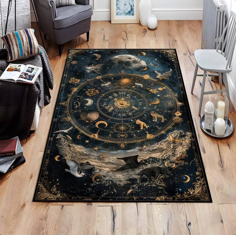 Astrology Design,Tarot Rug,Zodiac Rug,Celestial Rug,Contemporary Rug,Livingroom