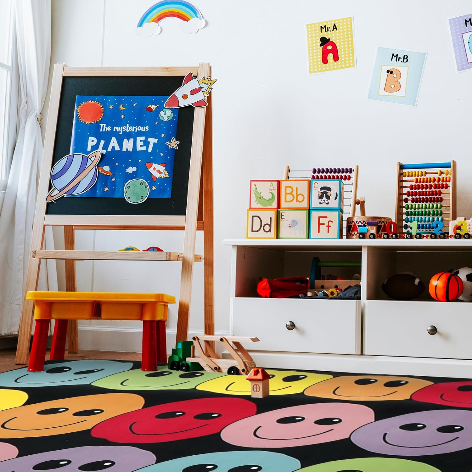 Rainbow Smile Educational Area Rug 5′ x 7.5′ for Kids Playroom & Classroom