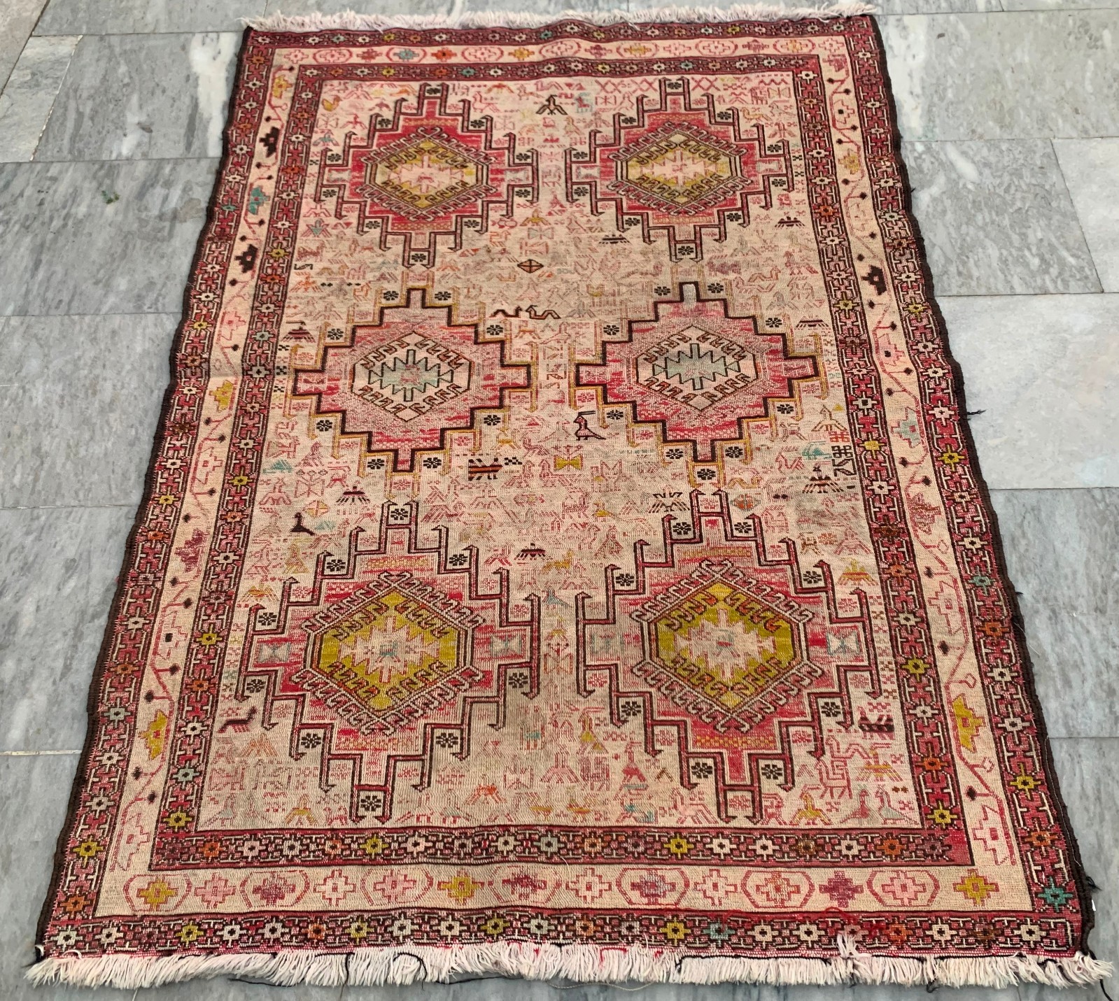 Antique Sumak Traditional Handmade Medallion Design Kilim 3×4 ft Free Ship