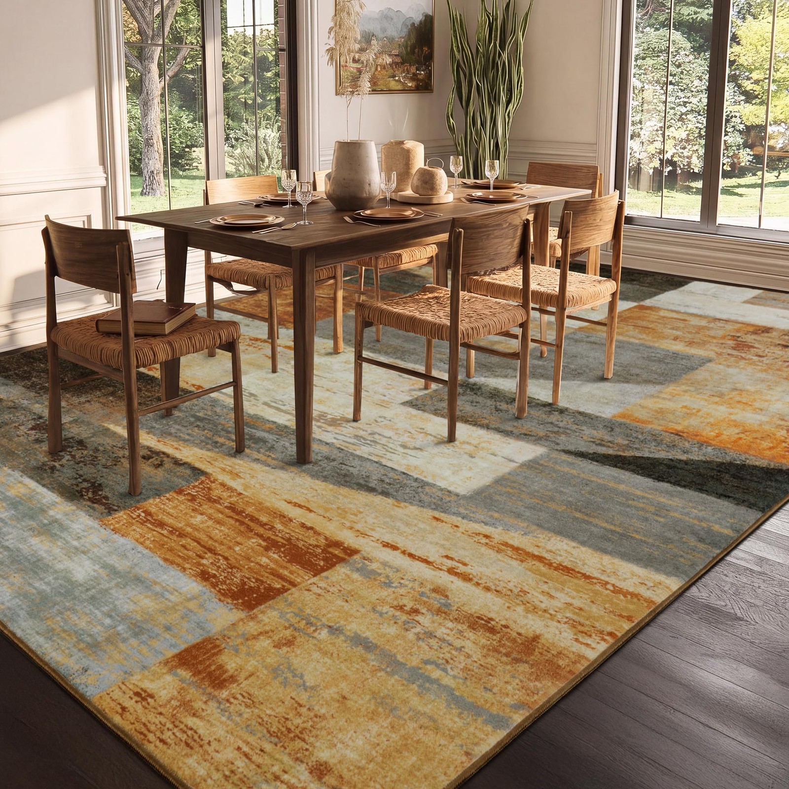 Mugorn Modern Geometric Living Room Rug, Soft Large 6×9 Area Rugs | Distresse…