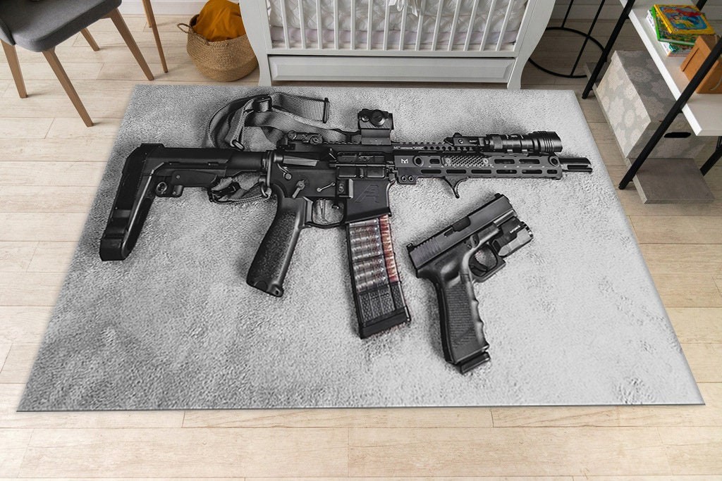 Ar-15 Rug, Gun Rifle Rug, Gamer Area Rug, Gaming Room Decor, Living Room Rugs,