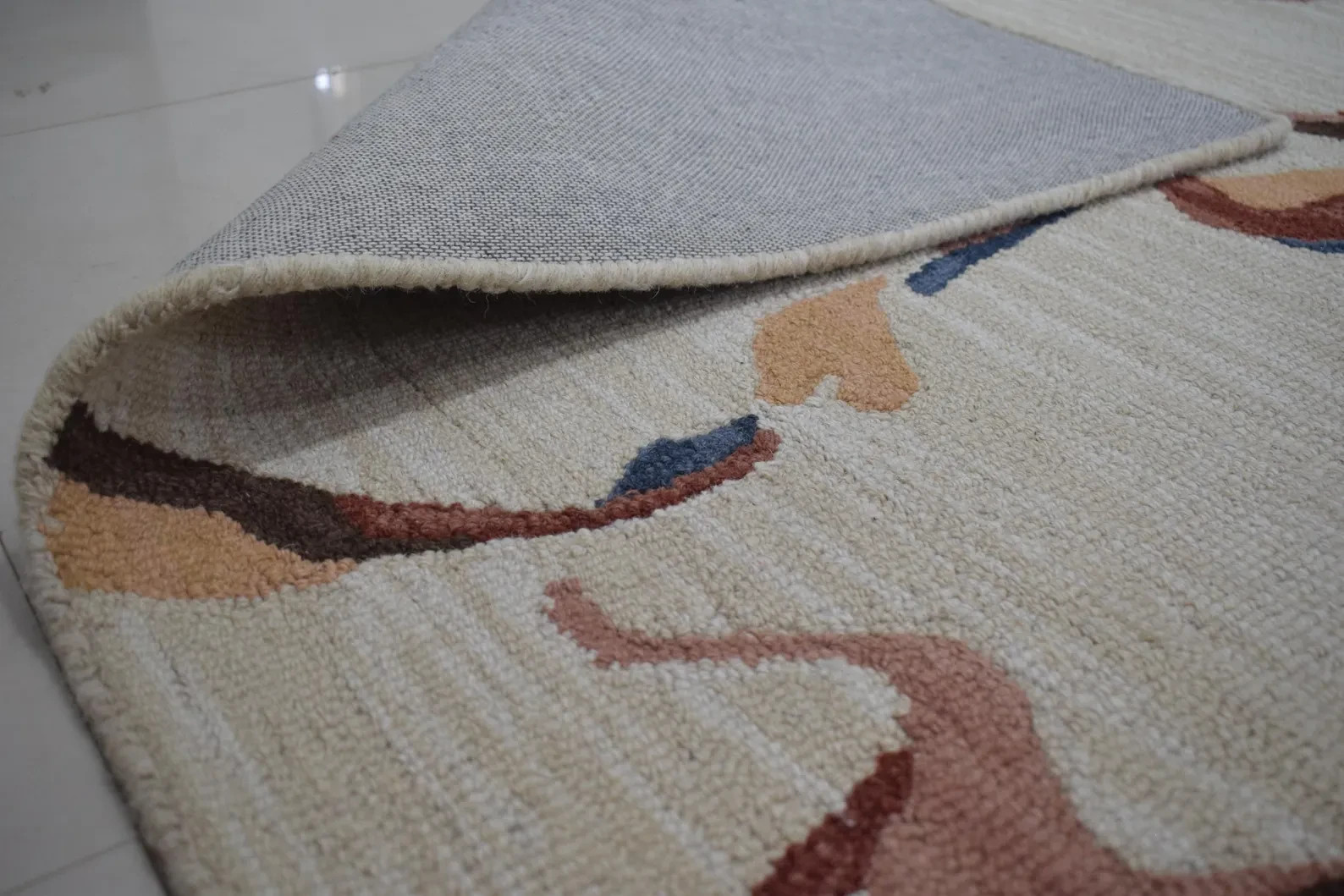 Hand Tufted Wool Area Rug – Beige, Blue, Brown Modern Rug Design Carpet Rug