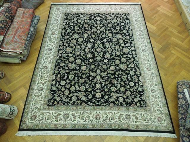 9′ x 12′ Black – Ivory Wool & Silk Tabreez Rug 16328