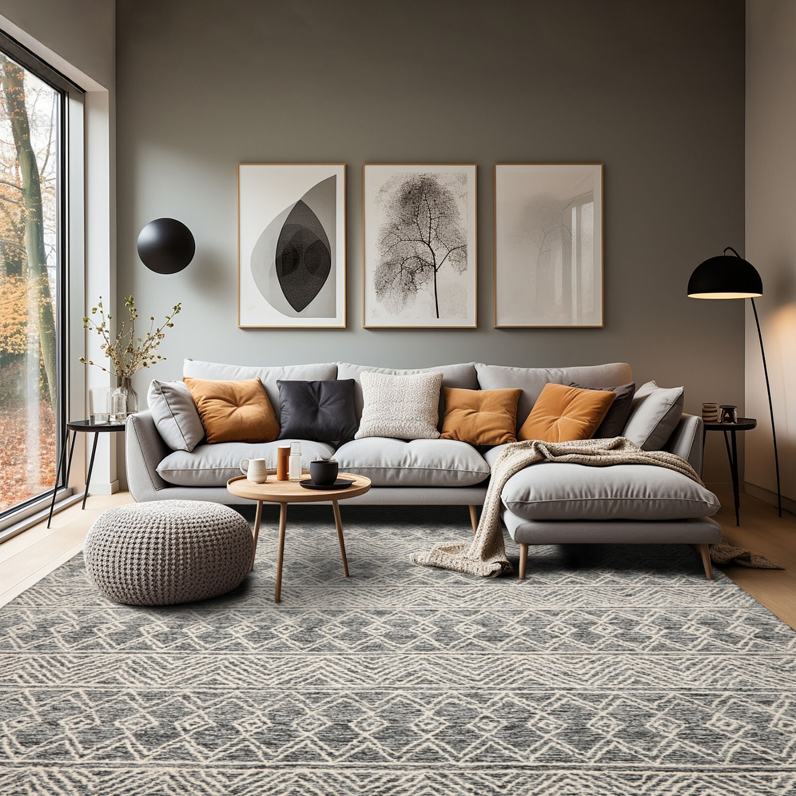 LoomBloom Multi Sizes Modern Black & White Hand Tufted Geometric Wool Area Rug