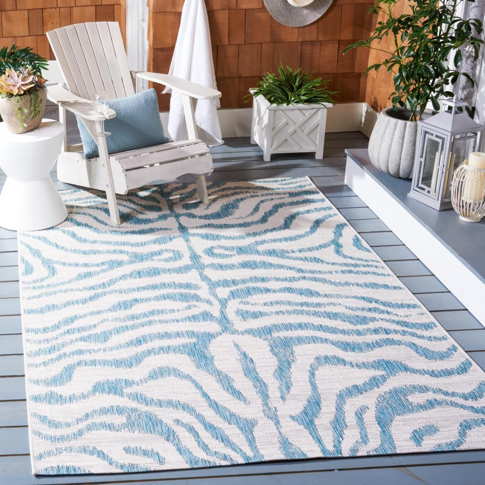SAFAVIEH Courtyard Collection 5’3″ X 7’7″ Ivory/Aqua CY8444 Indoor/ Outdoor Wate
