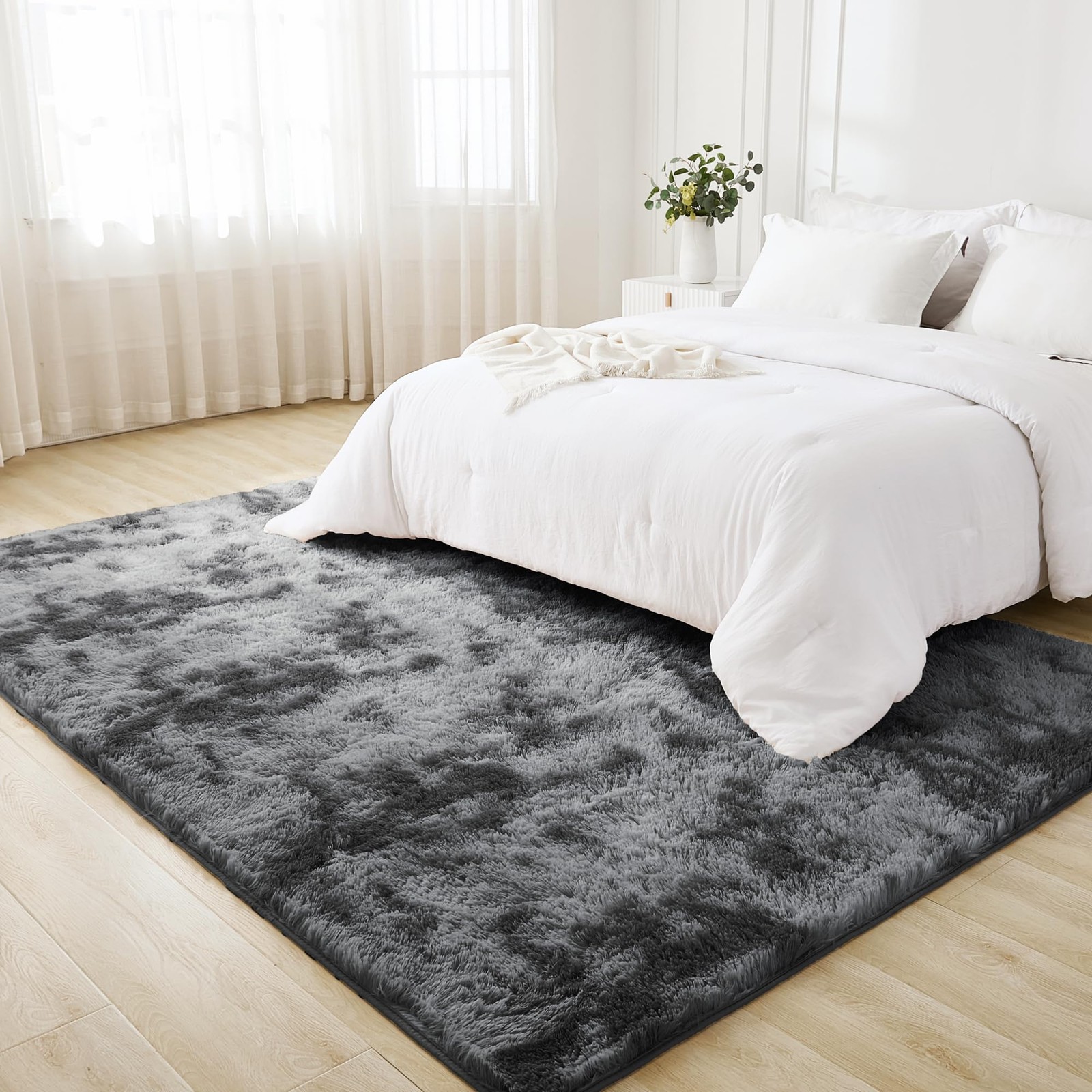 Litanika 9X12 Shag Area Rug For Living Room Bedroom Tie-Dyed Dark Grey High