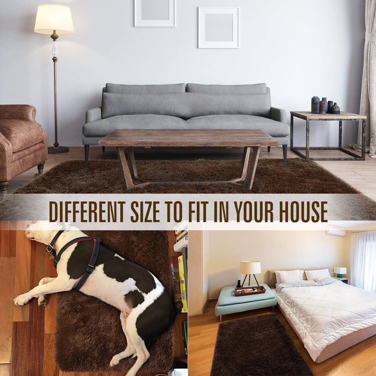 Fluffy Indoor Area Rug, Soft Brown Carpet for Living Room or Nursery Decor