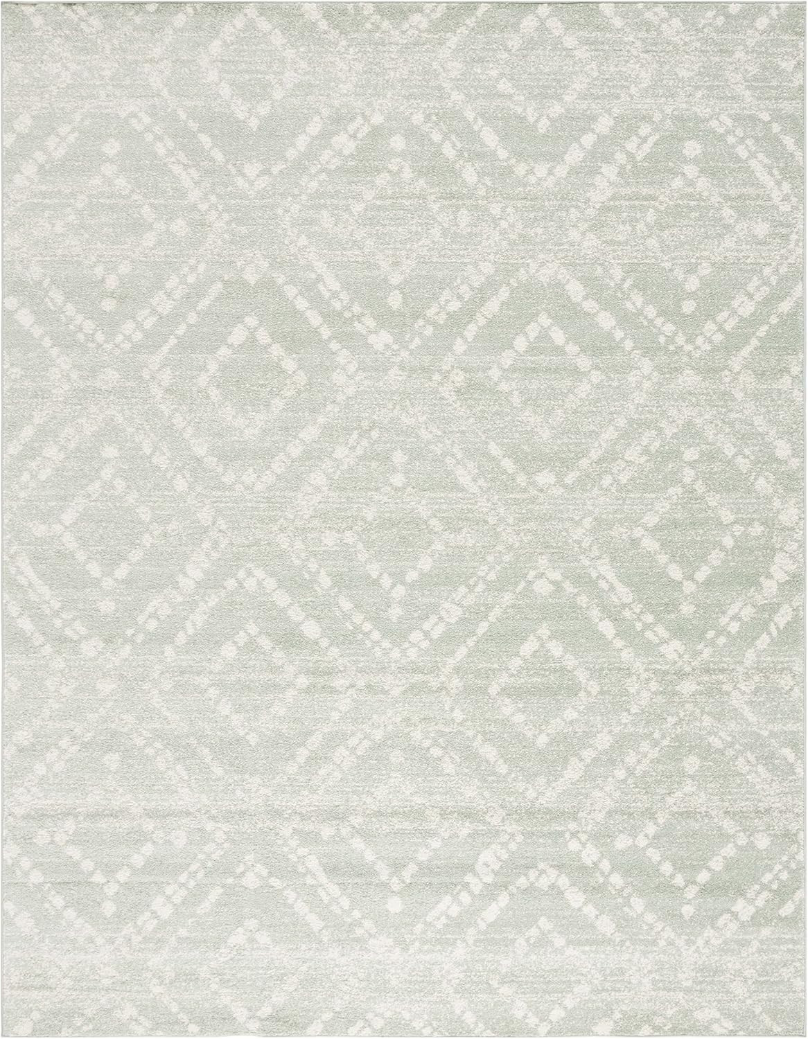 Adirondack 10′ x 14′ Area Rug – Ivory & Green Modern Diamond Design