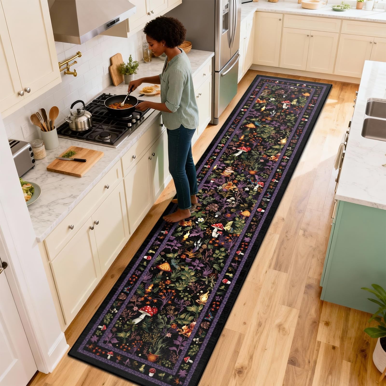Botanical Animal Print 2x10ft Non-Slip Hallway Runner Rug – Washable Thin Entryw