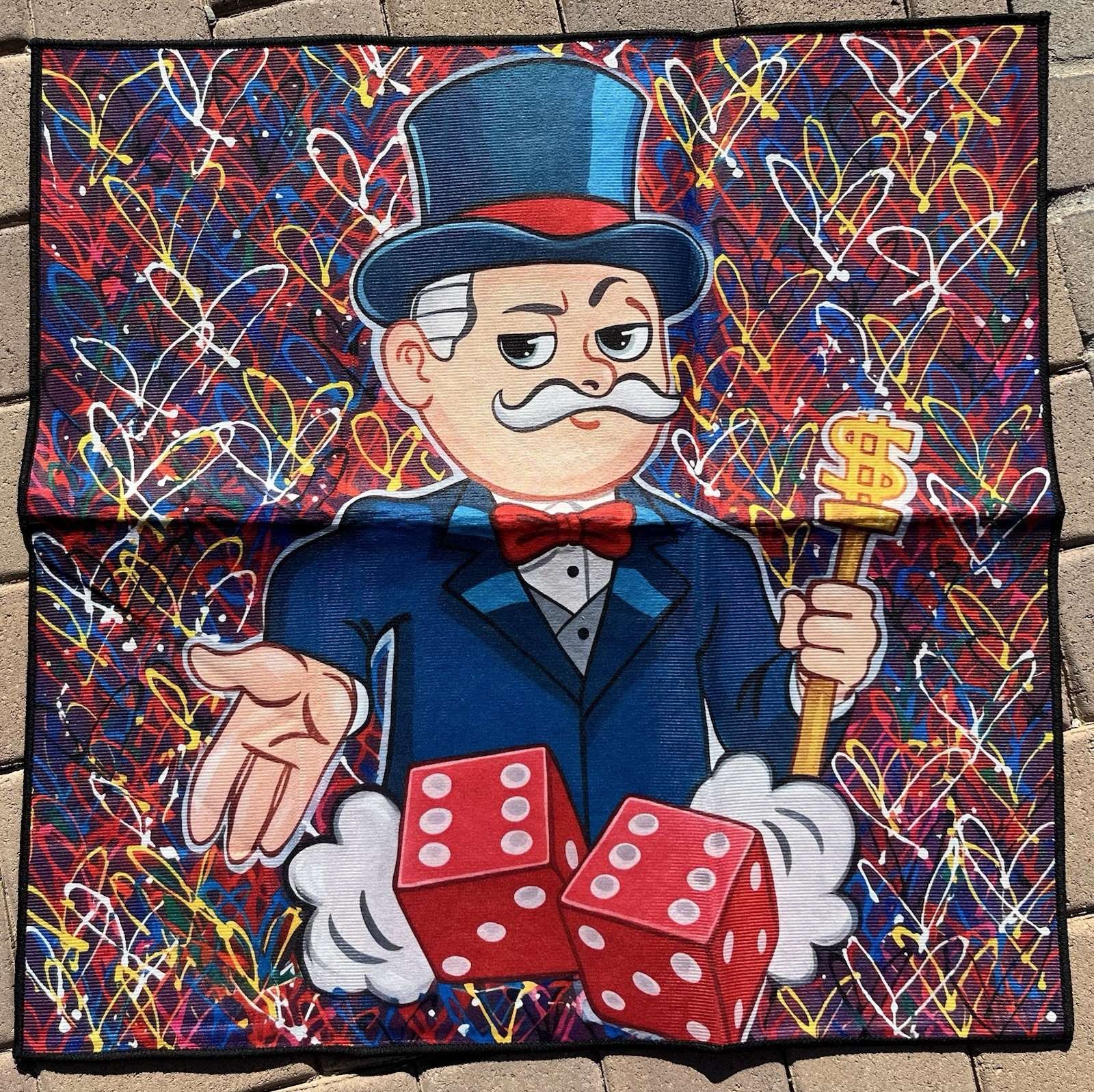 Monopoly Man Rug Wall Pop Art Laura Curiel “Love Dice” Hustler Gambler Cave New