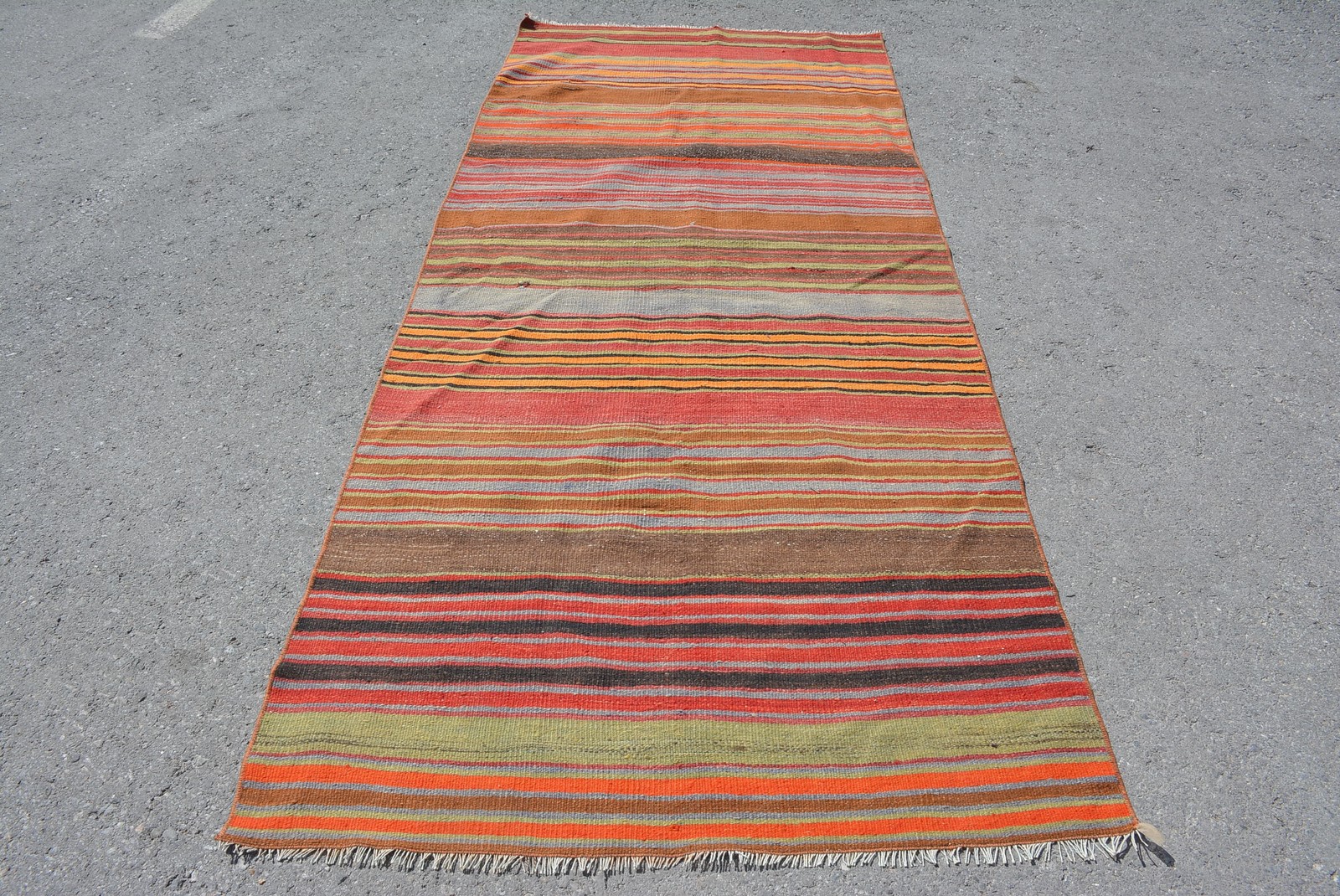 Turkish Vintage Rug 3,8×8,6 ft (117×262 cm), Kilim Red Wool Rug