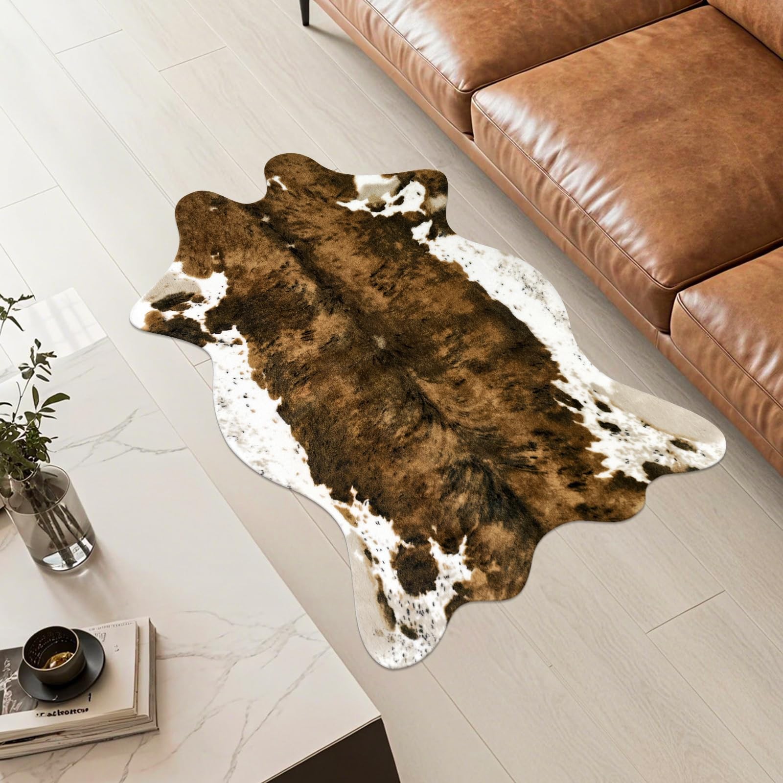 Faux Cowhide Cow Print Area Carpet Rug Western Bedroom Brown 3.6×2.5ft Small