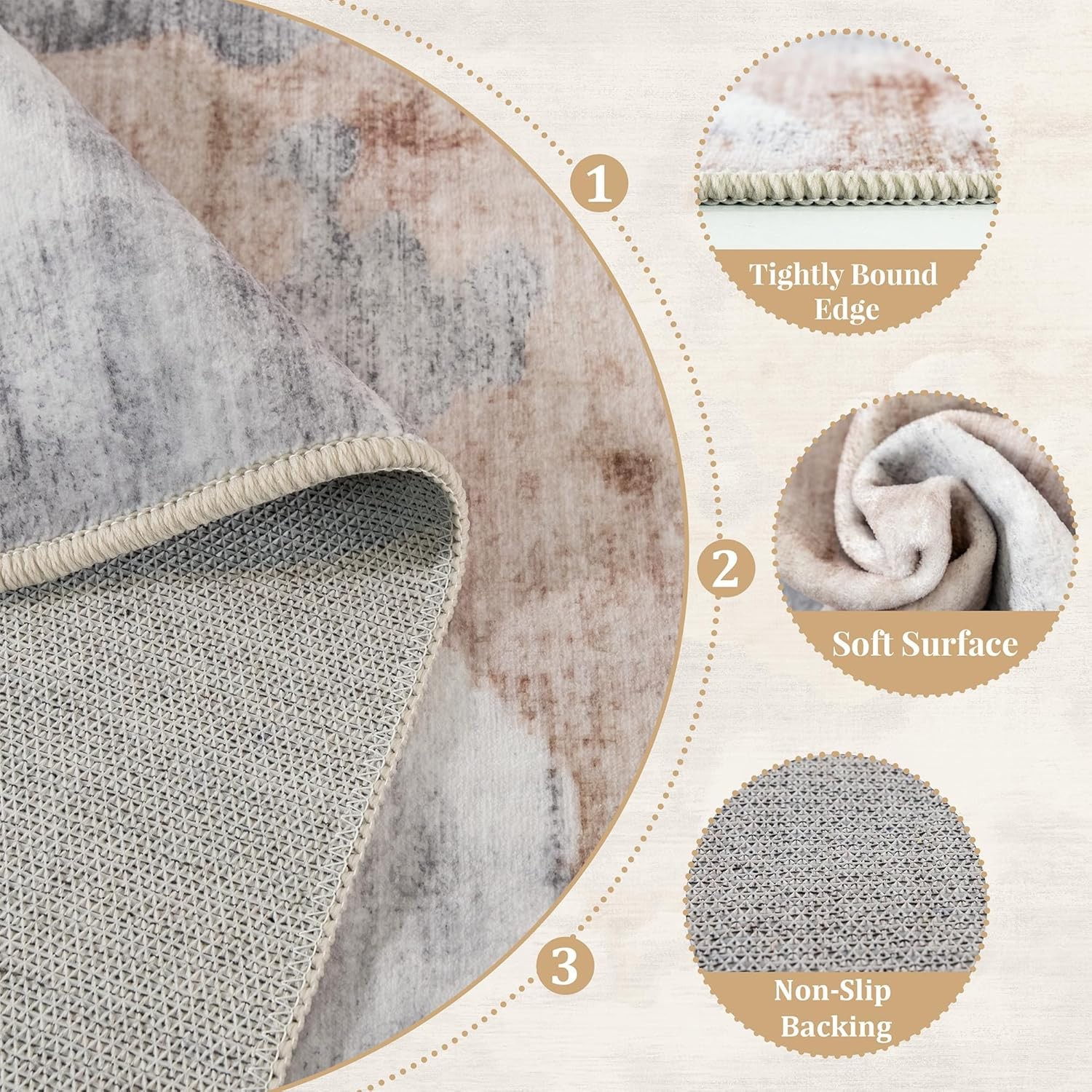 Modern Grey 5×7 Washable Area Rug – Non-Slip Abstract Marble Design